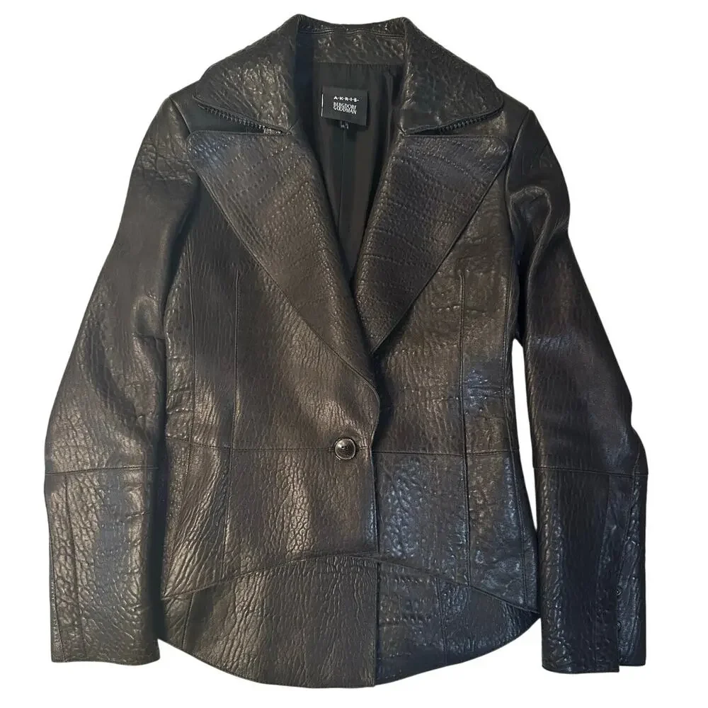 Vintage Akris Bergdorf Croc Embossed Goat Suede Leather Jacket size US 4 Hi-low